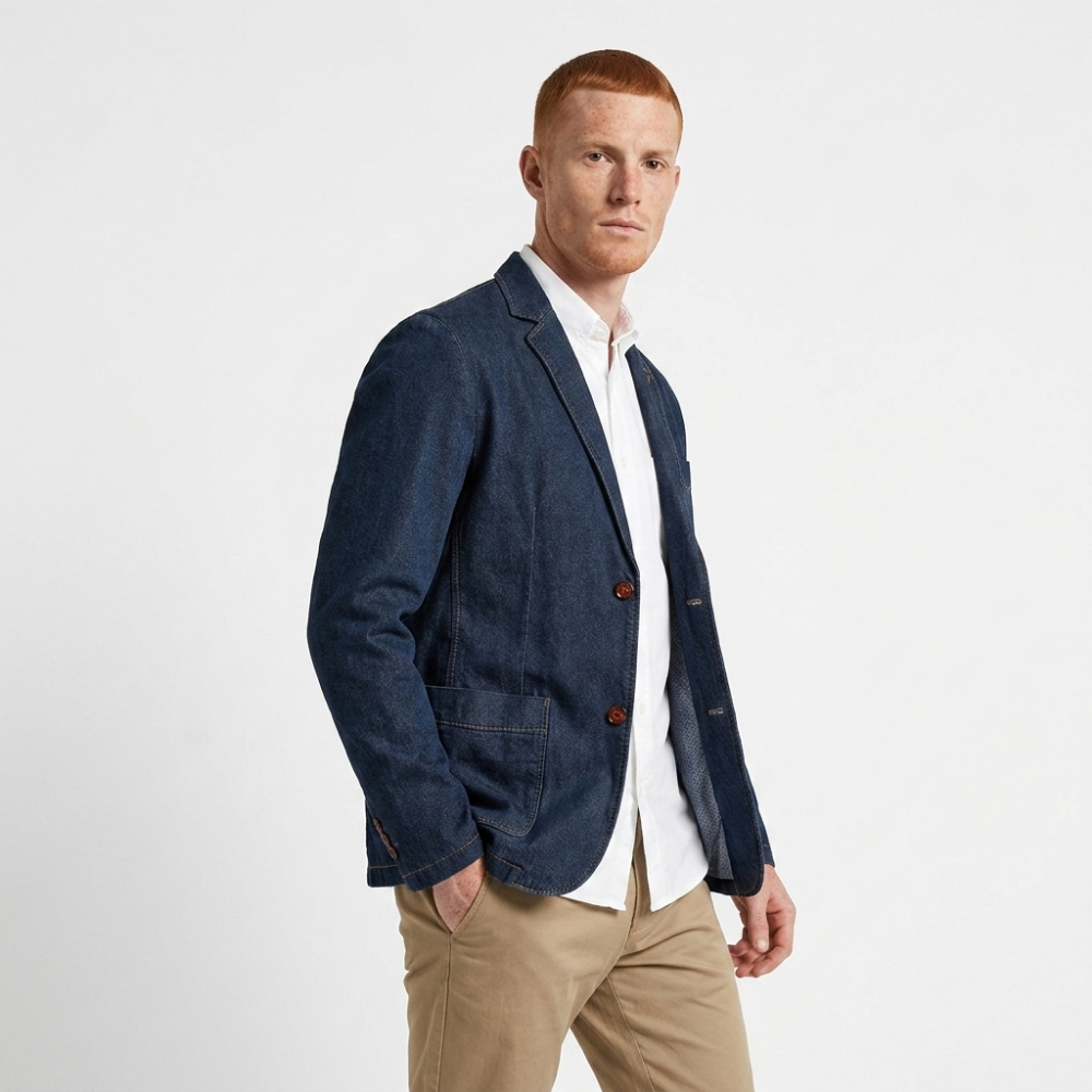 Crestward – Cotton Denim Blazer — Retro Blue