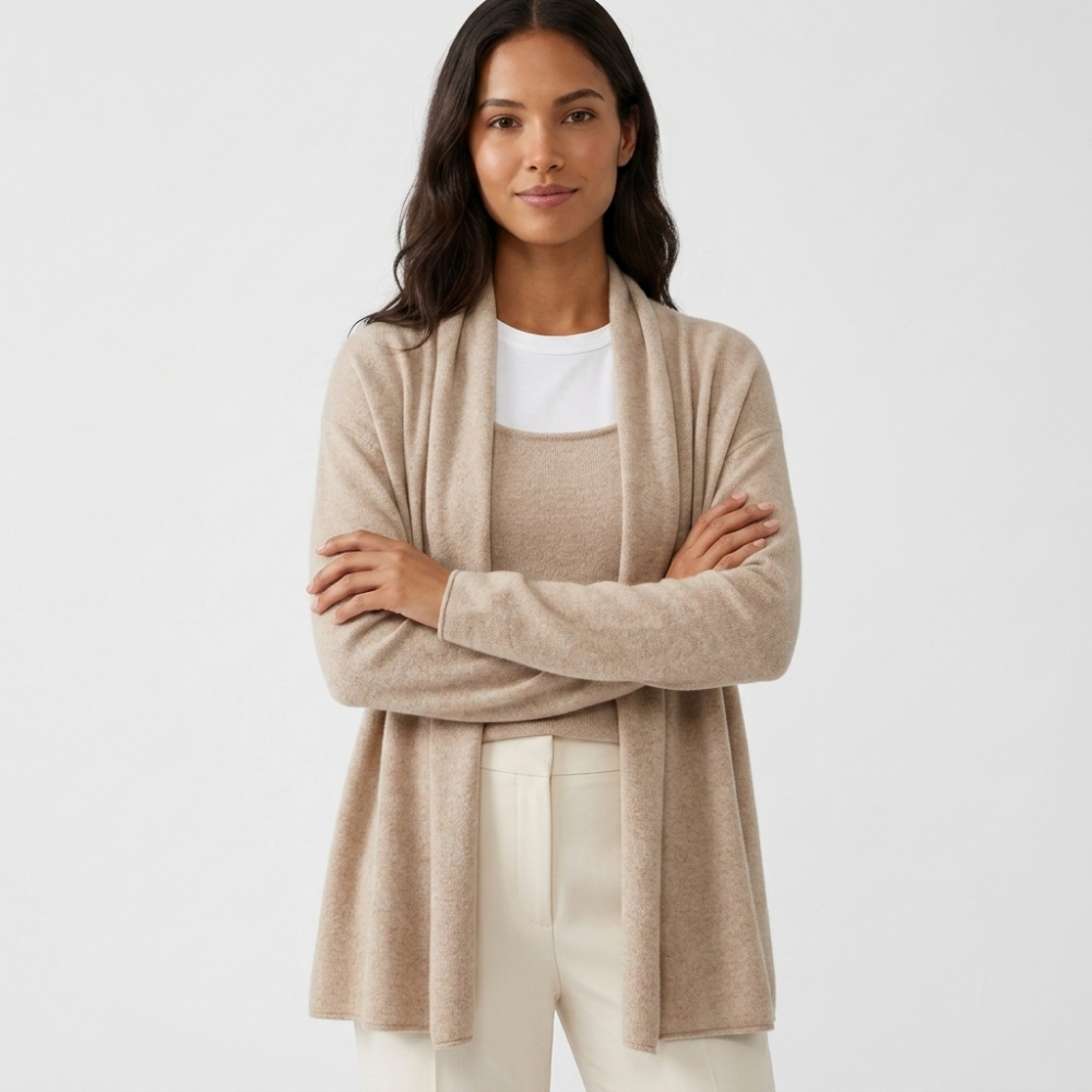 Hearthfall – Cashmere Wool Cardigan — Beige