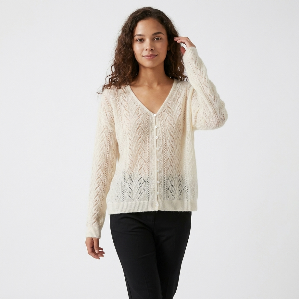 Fernridge – Cashmere Wool Cardigan — White