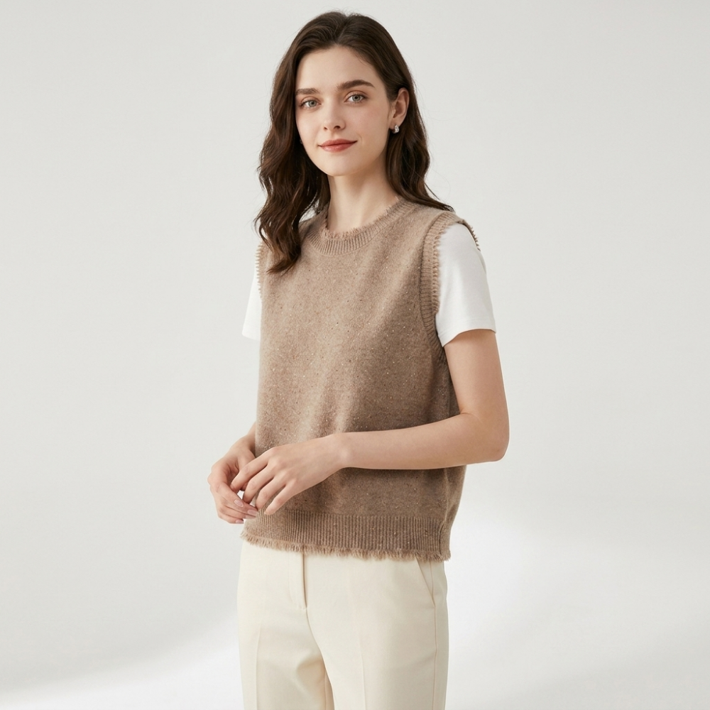 Polka – Cashmere Wool Vest — Brown