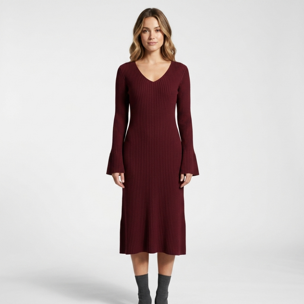 Fjordline – Cashmere Wool Dress — Wine Red