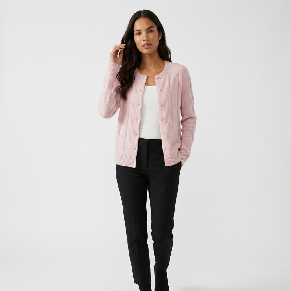 Ridgecable – Cashmere Wool Cardigan — Pink