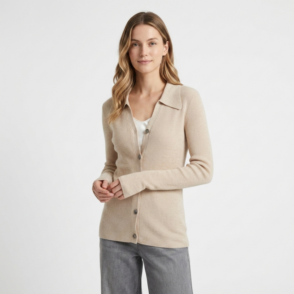 Seraphina – Cashmere Wool Cardigan — Beige