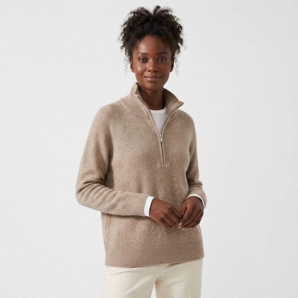 Windrift – Wool Half-Zip Sweater — Beige