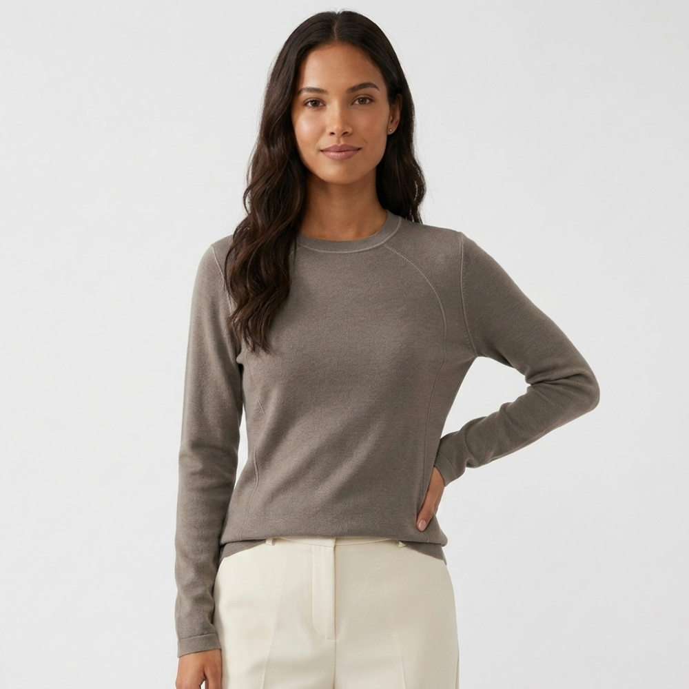 Brooklane – Cashmere Wool Long-Sleeve Top — Brown Gray