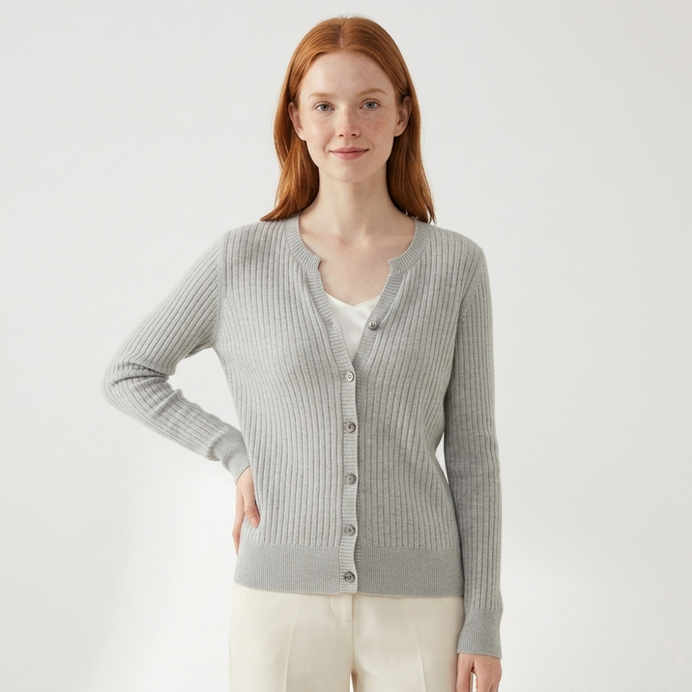 Greyhaven – Cashmere Wool Cardigan — Light Gray