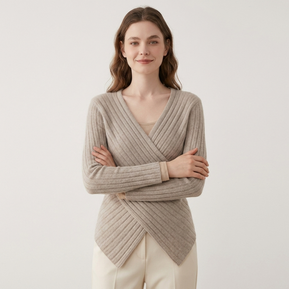 Crossveil – Cashmere Wool Top — Light khaki
