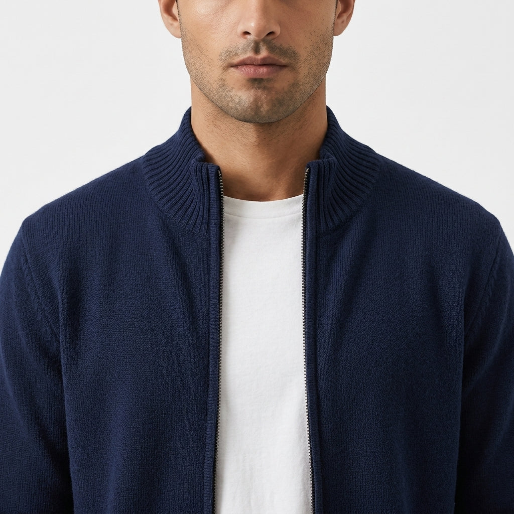 Arno – 100% Cotton Full Zip Stand-Collar Cardigan - Hilltop Nord
