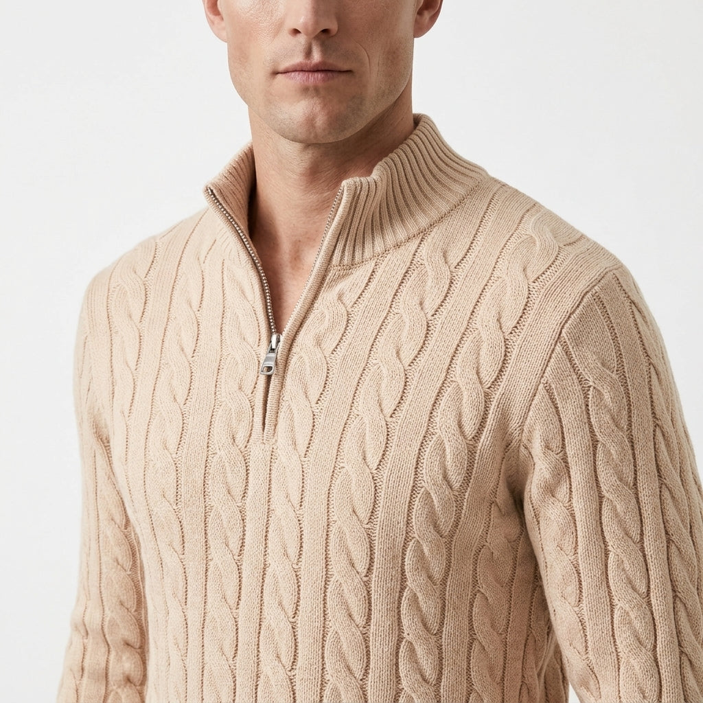 Soren – 100% Cotton Cable Knit Half Zip Sweater - Hilltop Nord