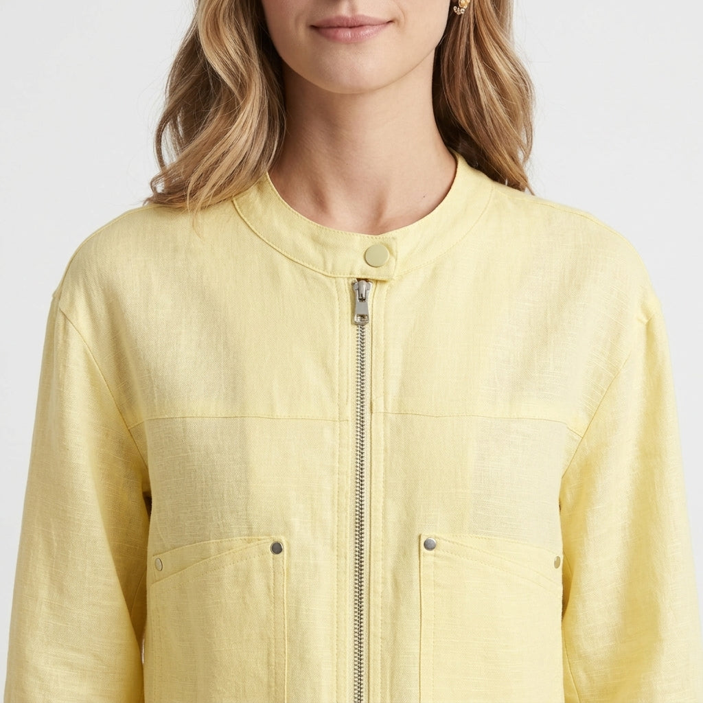 Romy – Cotton Linen Full Zip Bomber Jacket - Hilltop Nord