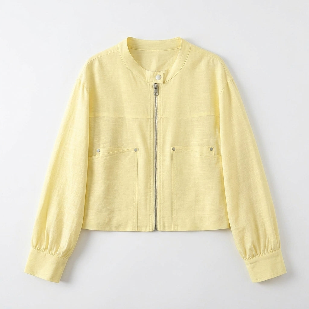 Romy – Cotton Linen Full Zip Bomber Jacket - Hilltop Nord