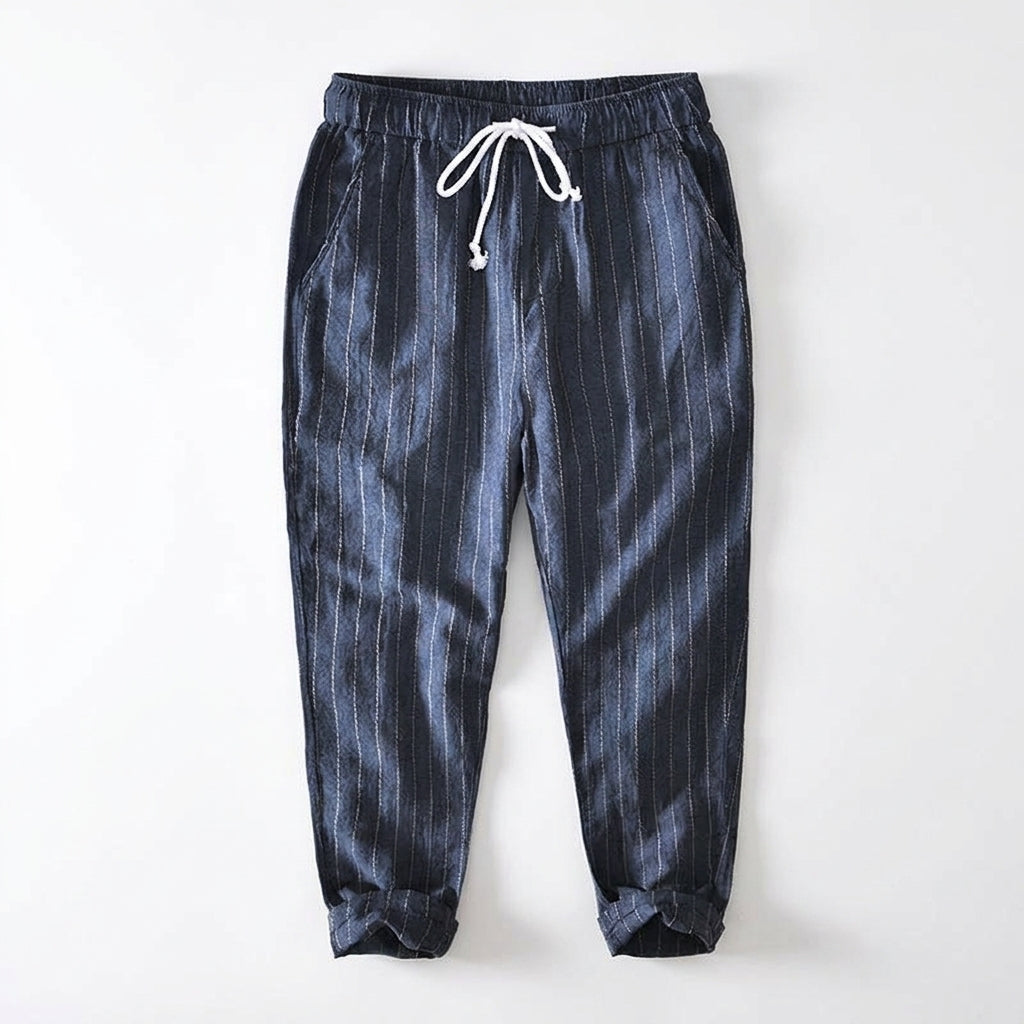 Orin – 55% Linen Piped Drawstring Cropped Trousers - Hilltop Nord