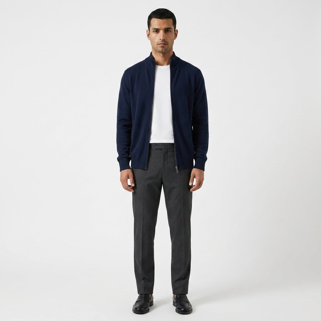 Arno – 100% Cotton Full Zip Stand-Collar Cardigan - Hilltop Nord