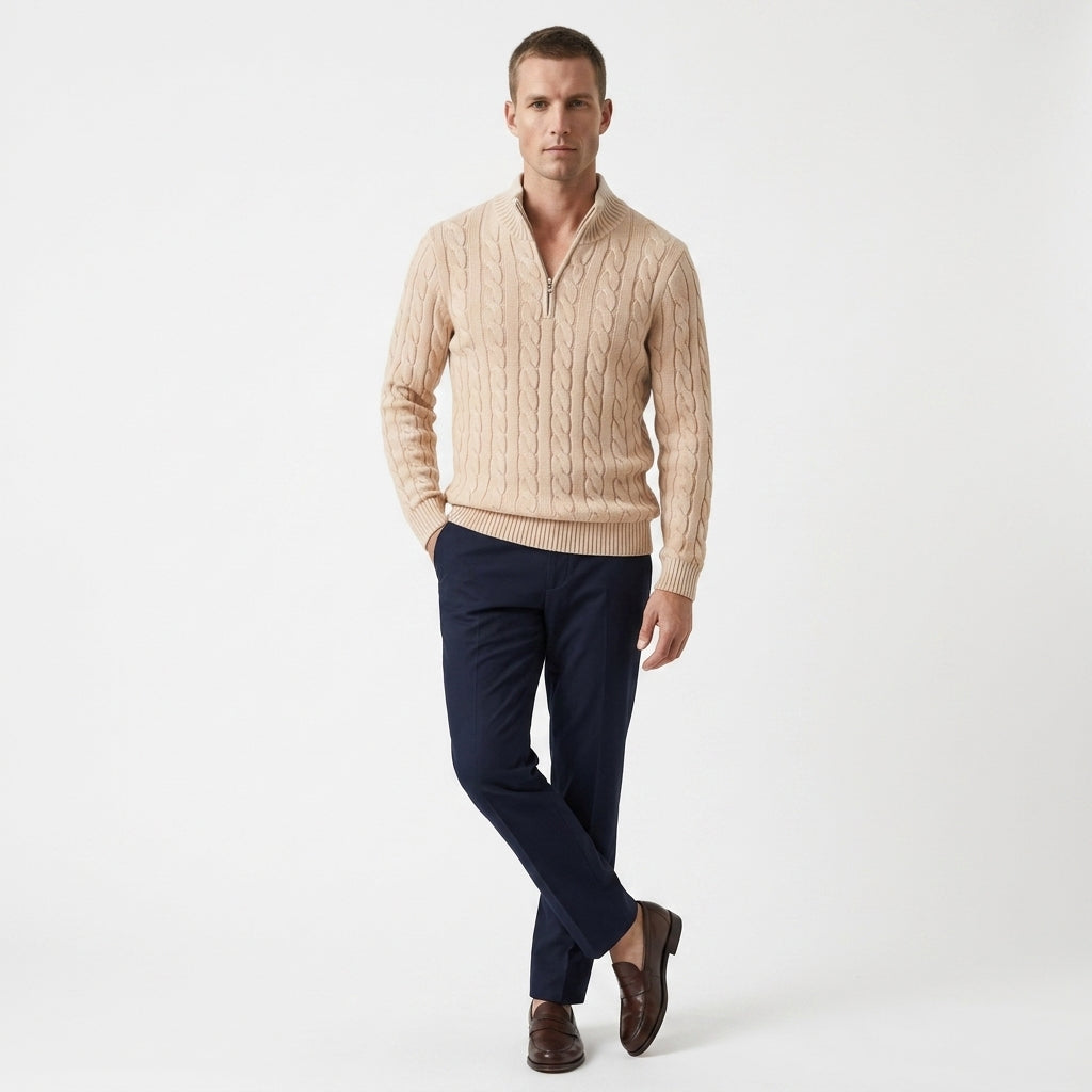 Soren – 100% Cotton Cable Knit Half Zip Sweater - Hilltop Nord