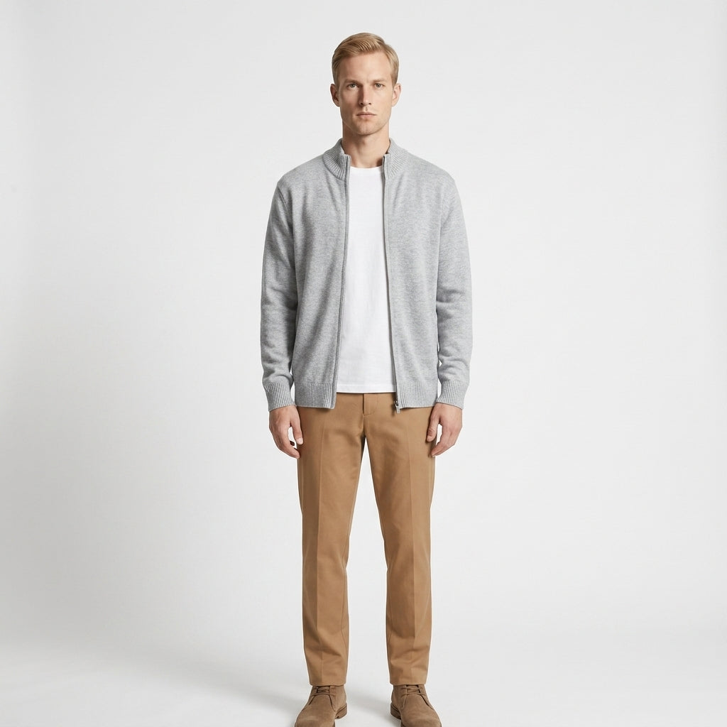 Leif – 100% Cotton Ribbed Zip Cardigan Sweater - Hilltop Nord