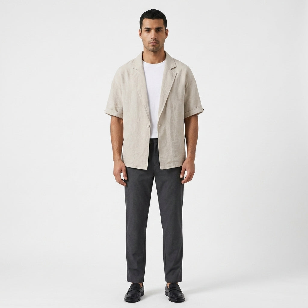 Tavio – 70% Ramie Drop-Shoulder Short Sleeve Blazer - Hilltop Nord