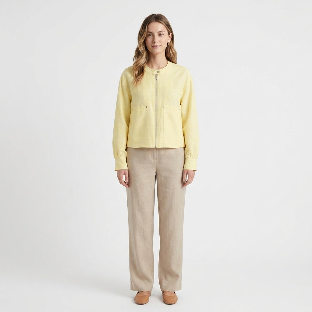 Romy – Cotton Linen Full Zip Bomber Jacket - Hilltop Nord