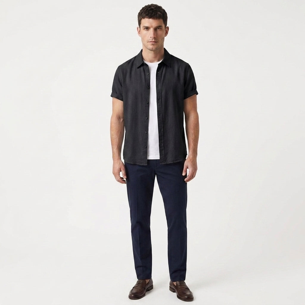 Santino – Cotton Relaxed Short Sleeve Shirt — Black