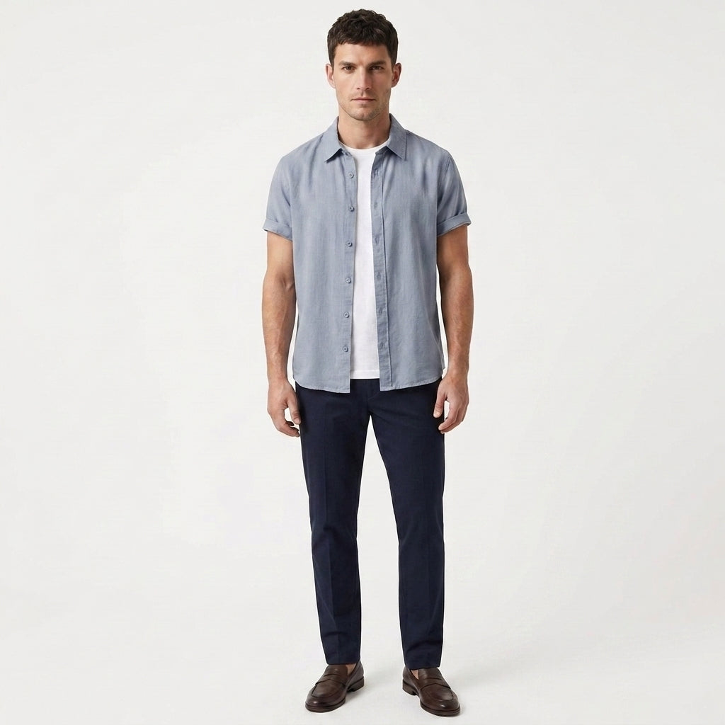 Santino – Cotton Relaxed Short Sleeve Shirt — Blue