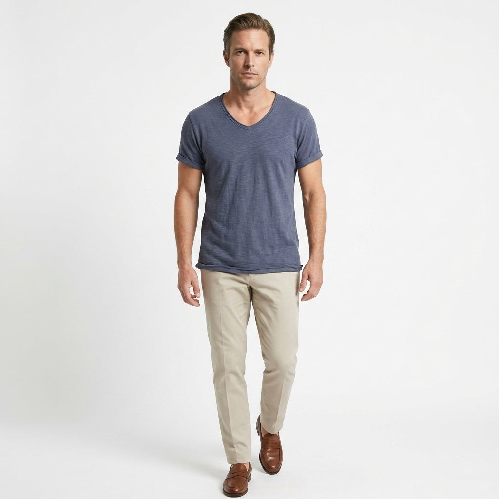 Matteo – 100% Cotton V-Neck Tee — Blue