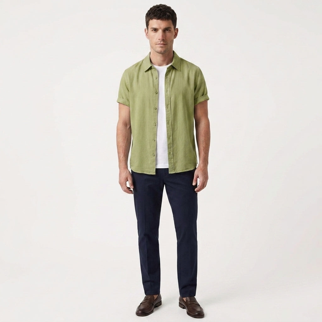 Santino – Cotton Relaxed Short Sleeve Shirt — Green
