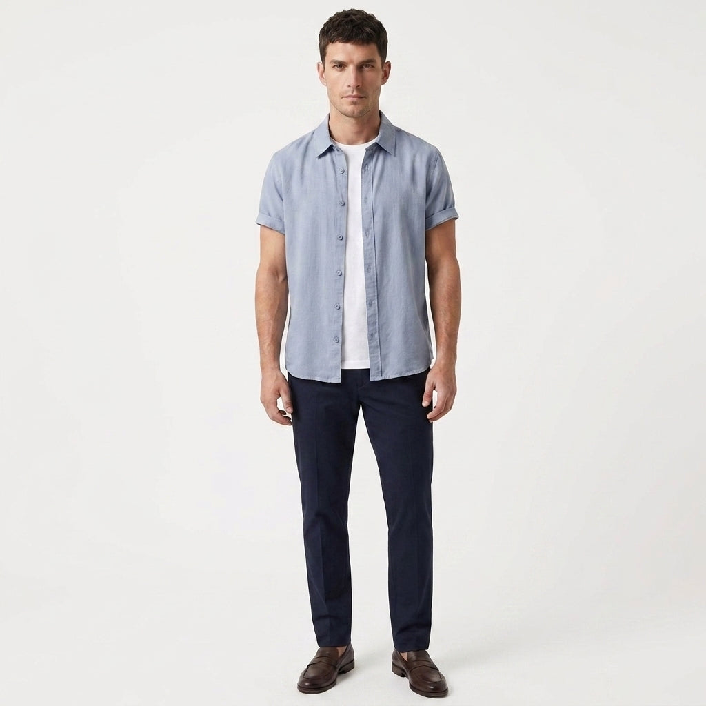 Santino – Cotton Relaxed Short Sleeve Shirt — Light Blue