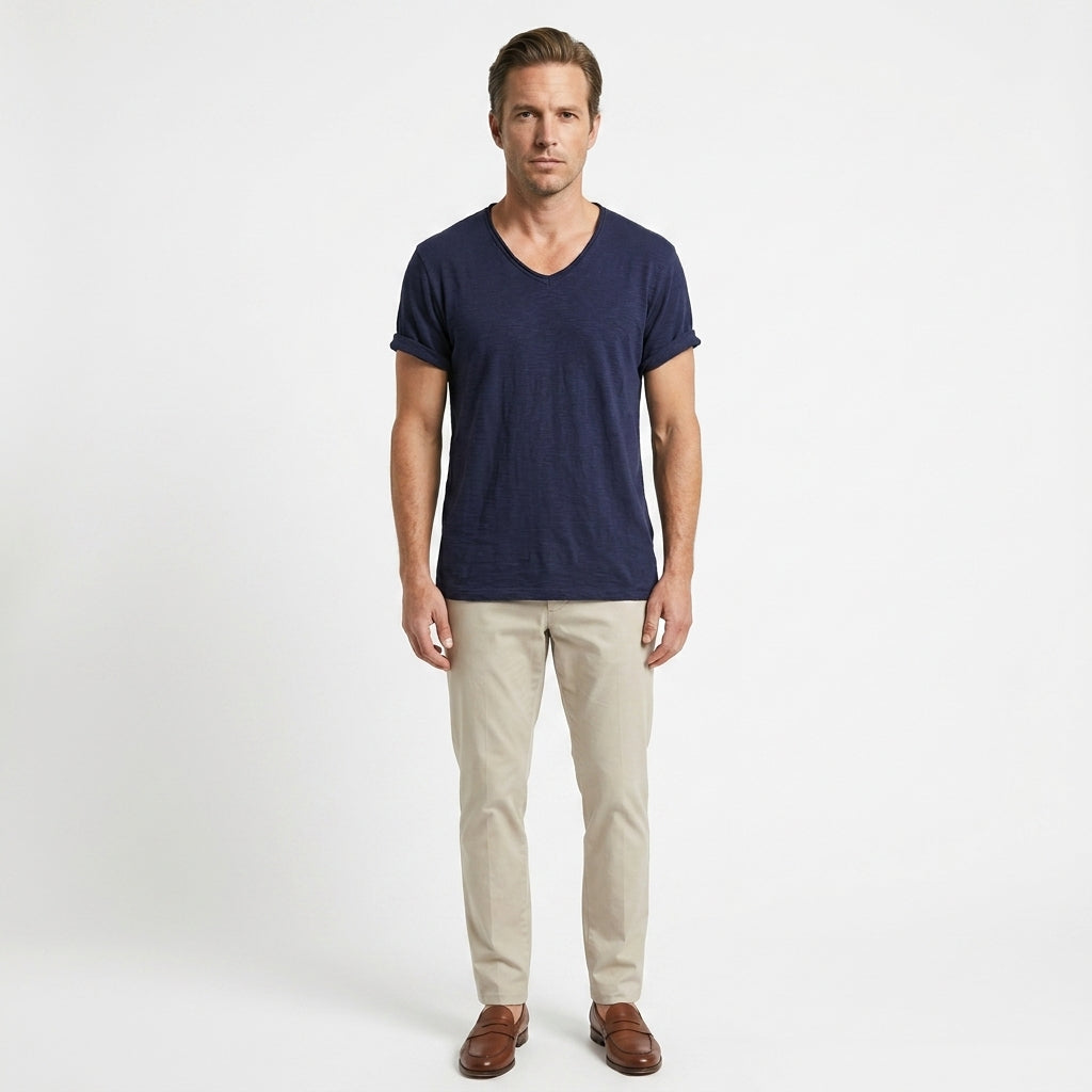 Matteo – 100% Cotton V-Neck Tee — Navy