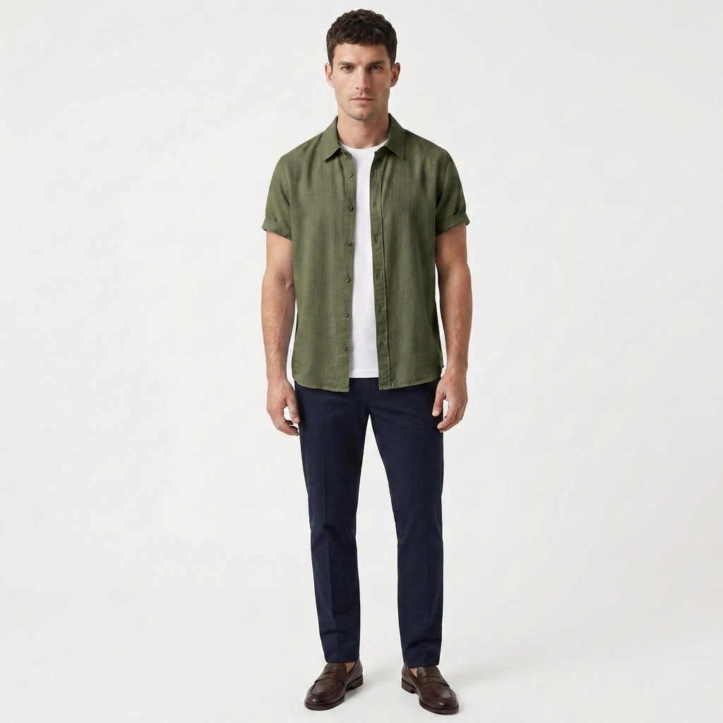Santino – Cotton Relaxed Short Sleeve Shirt — Olive