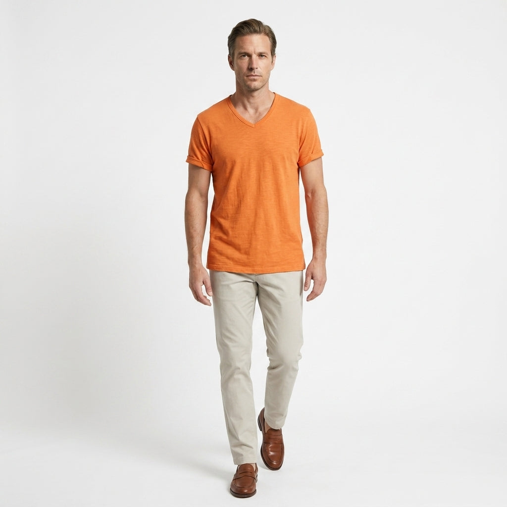 Matteo – 100% Cotton V-Neck Tee — Orange