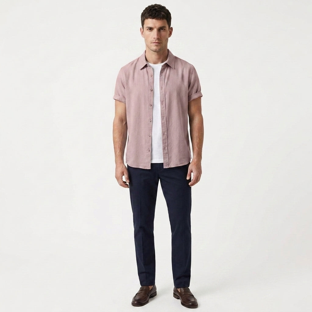 Santino – Cotton Relaxed Short Sleeve Shirt — Pink