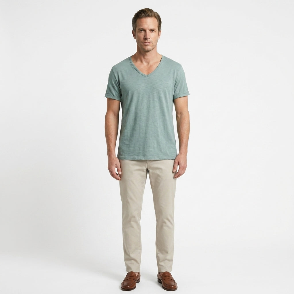 Matteo – 100% Cotton V-Neck Tee — Sage