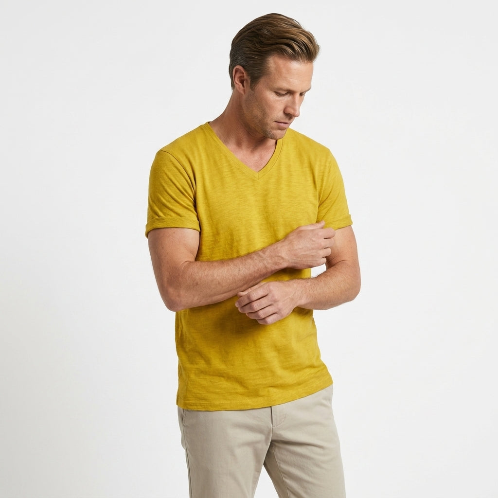 Matteo – 100% Cotton V-Neck Tee — Yellow
