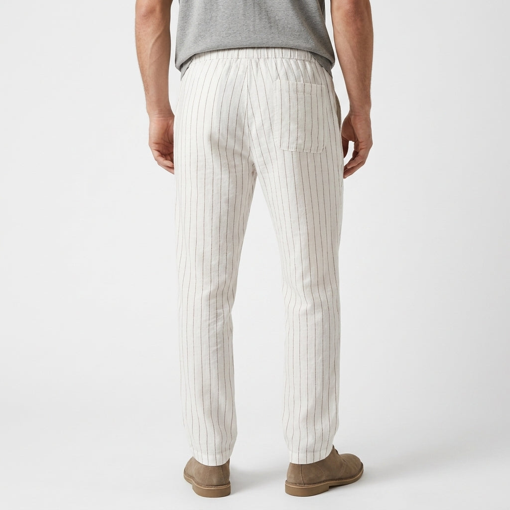 Orin – 55% Linen Piped Drawstring Cropped Trousers - Hilltop Nord