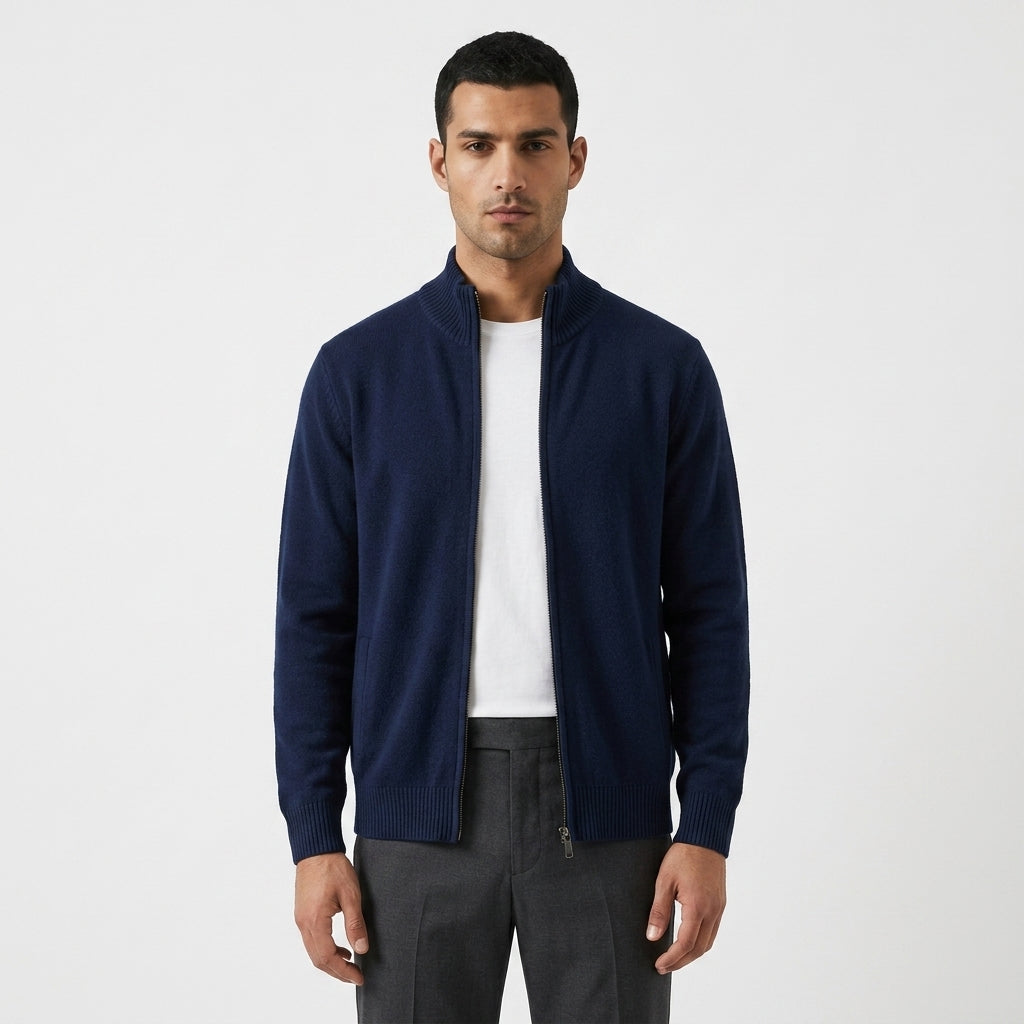 Arno – 100% Cotton Full Zip Stand-Collar Cardigan - Hilltop Nord