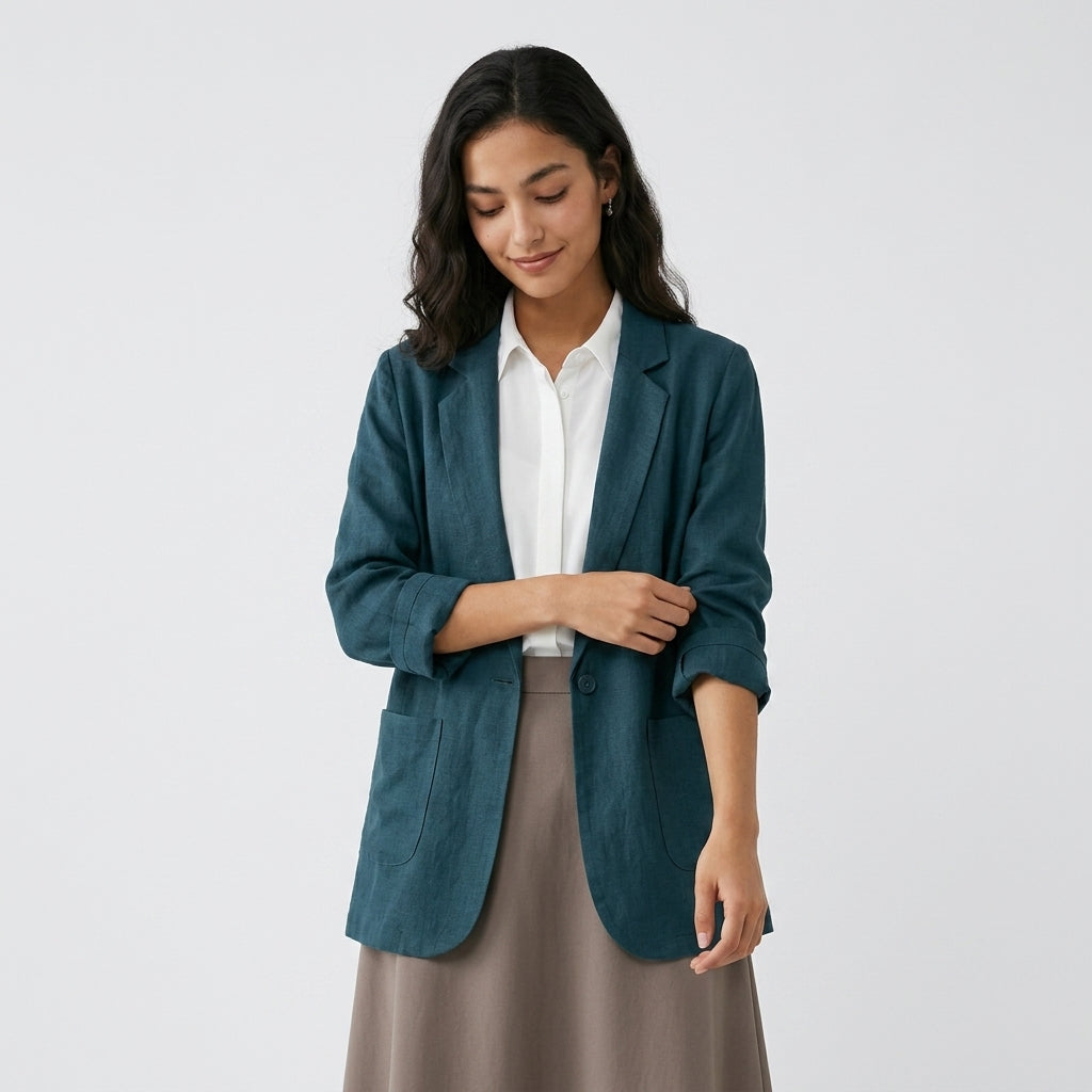 Neve – Cotton Hemp Single-Breasted Relaxed Blazer - Hilltop Nord