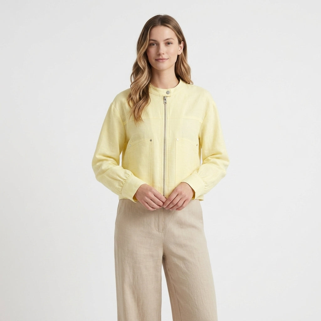 Romy – Cotton Linen Full Zip Bomber Jacket - Hilltop Nord