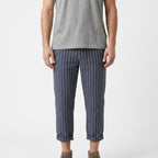 Orin – 55% Linen Piped Drawstring Cropped Trousers - Hilltop Nord